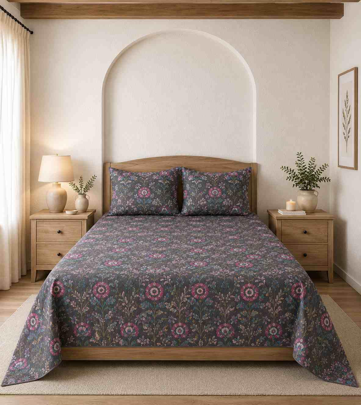 VAHNIKA |108×108 King Size | 100% Cotton | 200 TC Discharge Print | 1 Bedsheet with 2 Pillow Covers
